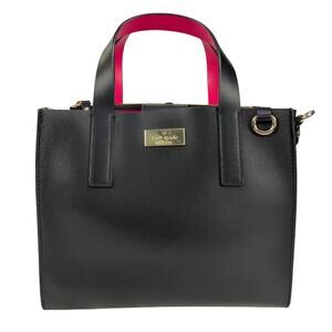 Kate Spade Black Leather Mini Satchel Crossbody Pink Interior Top Handle Bag